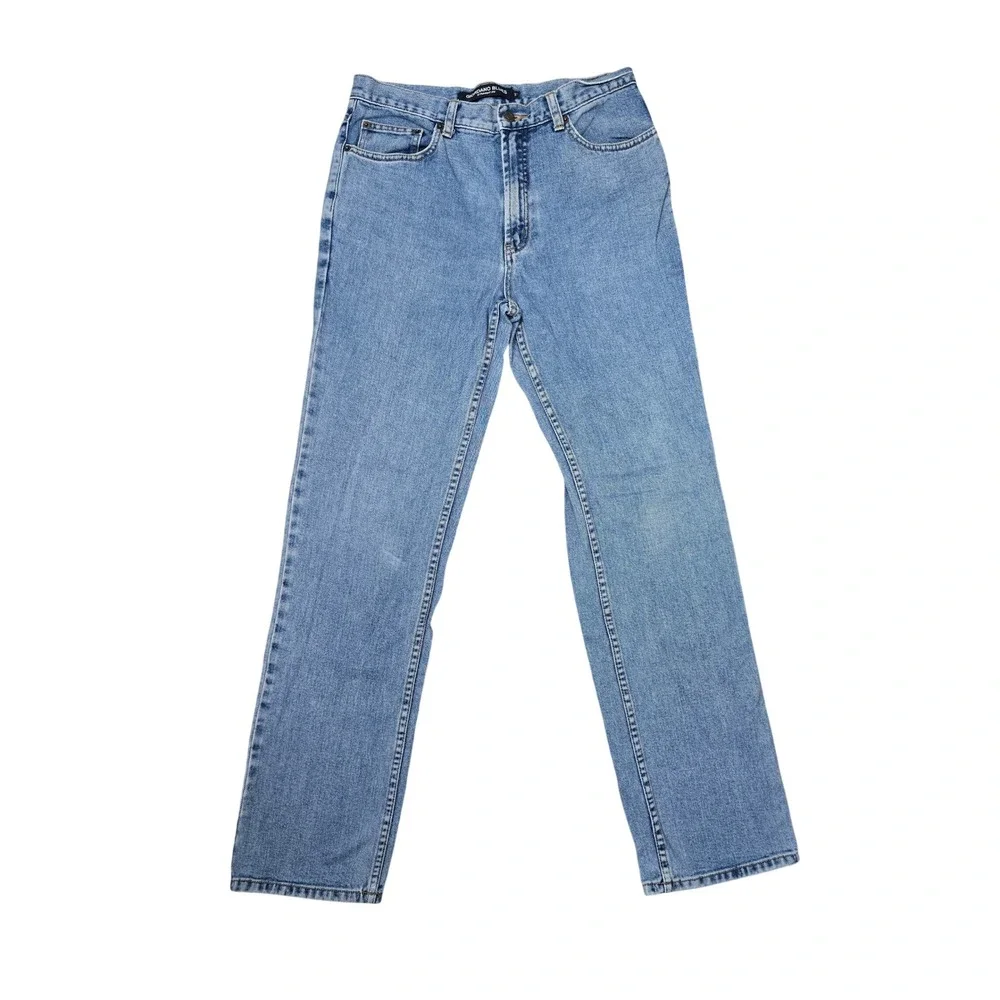 Giordano Blues Mens Straight Fit Jeans Medium Wash Blue 100% Cotton Size 32x33